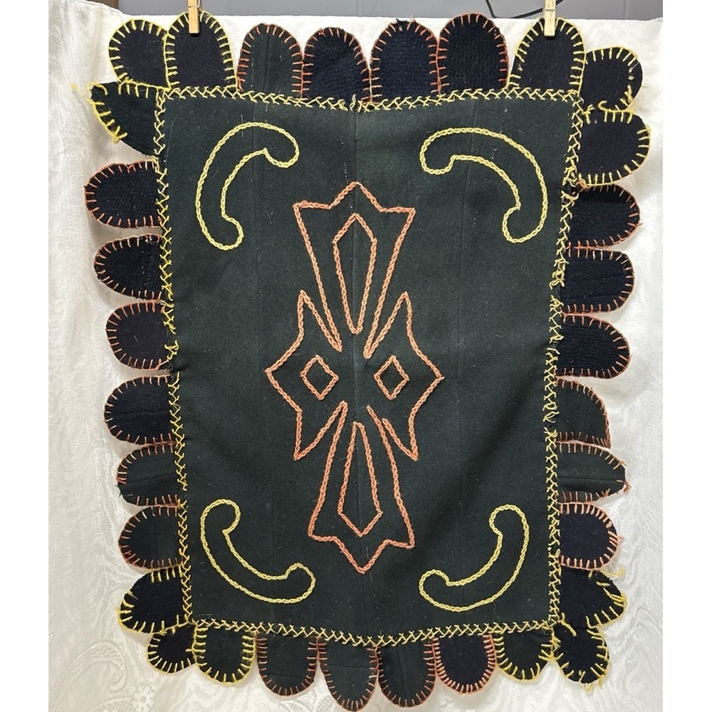 Folk Art Wool Lambs Tongue Penny Rug Rustic Farmhouse‎ Early Americana Handmade